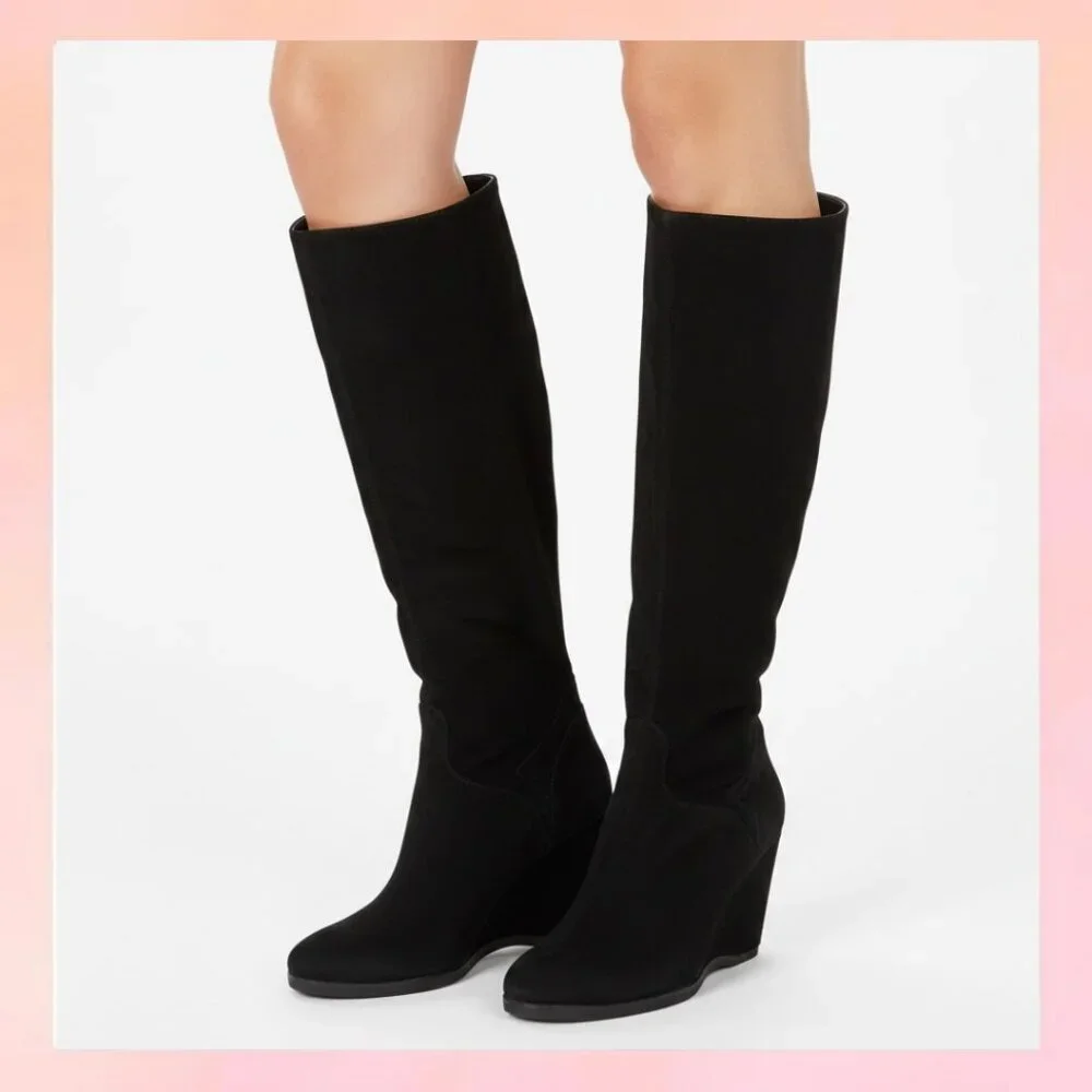 NinNine West Black Leather Wedge Boots - Size 7.5 M  West